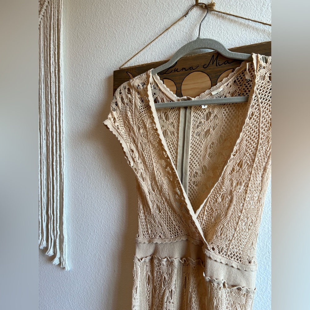 Anthropologie crochet nude dress